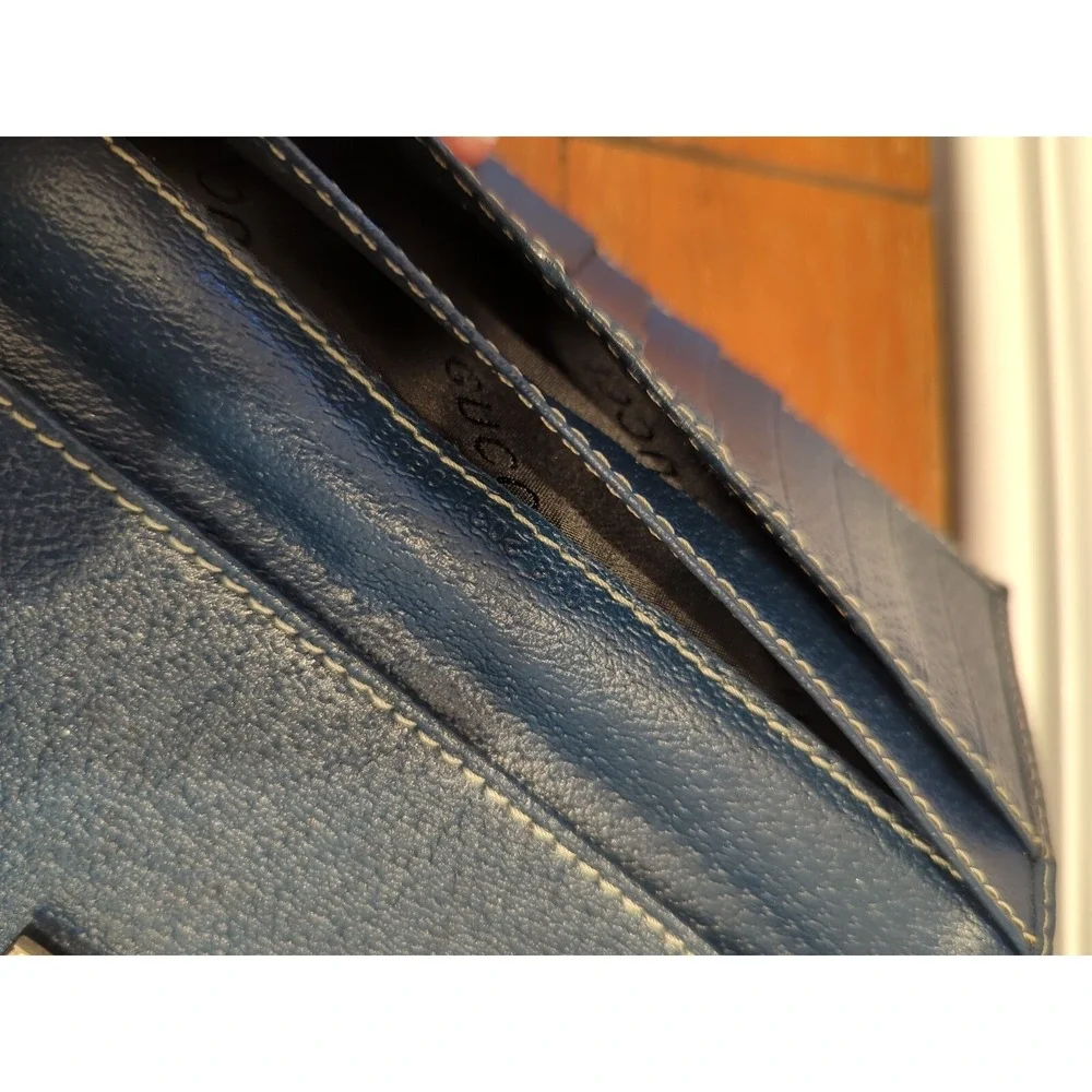 Authentic Gucci Canvas with Blue Leather Long Wallet